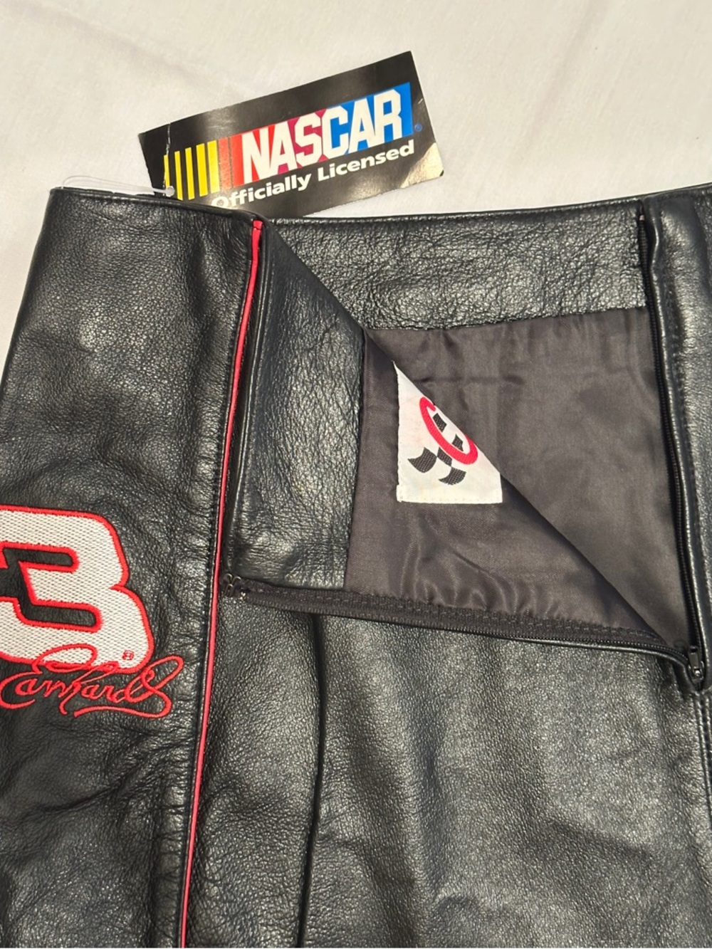 ✨🏁 Vintage #3 Dale Earnhardt 100% Genuine Leather Black Mini Skirt NASCAR - Picture 13 of 14